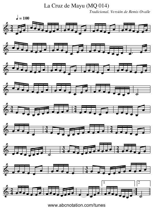 La Cruz de Mayu (MQ 014) - staff notation