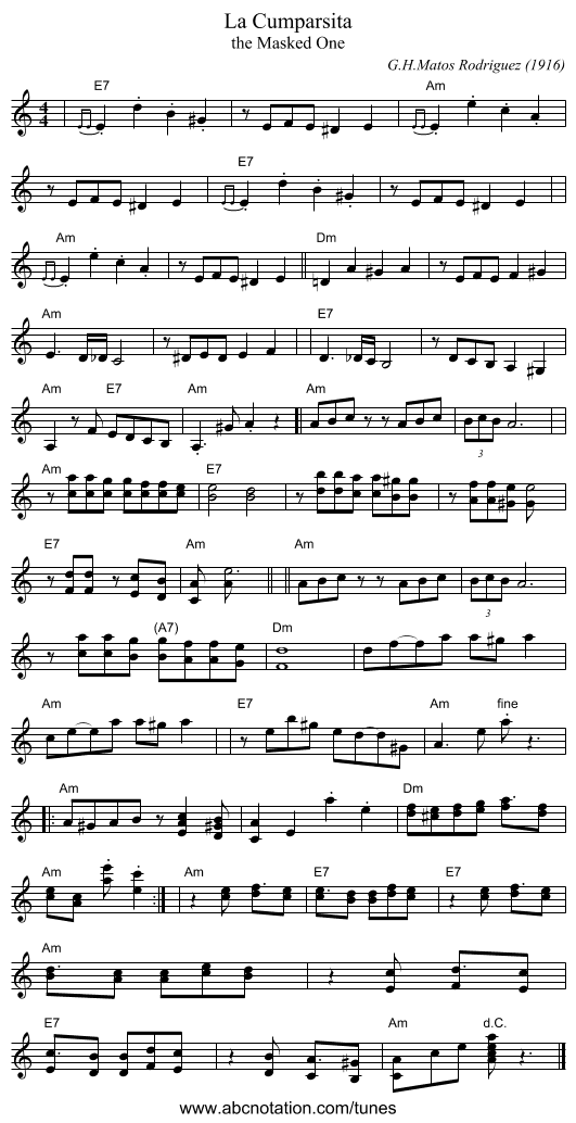 La Cumparsita - staff notation