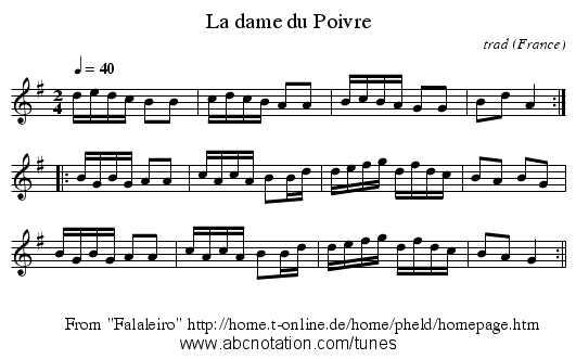 La dame du Poivre - staff notation