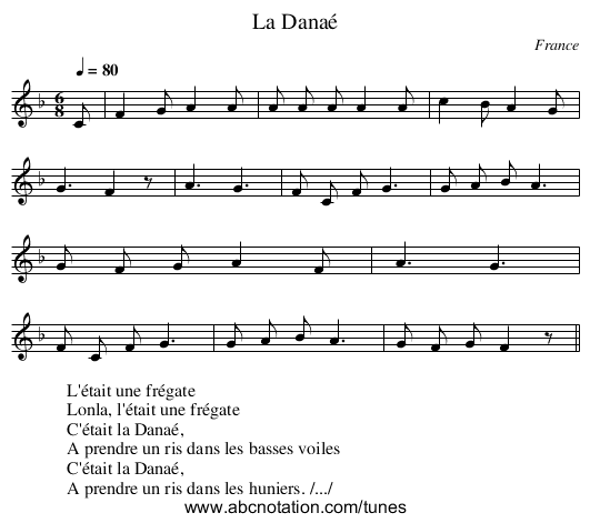 La Danaé - staff notation