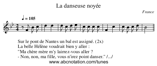 La danseuse noyée - staff notation