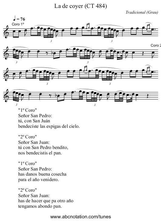 La de coyer (CT 484) - staff notation