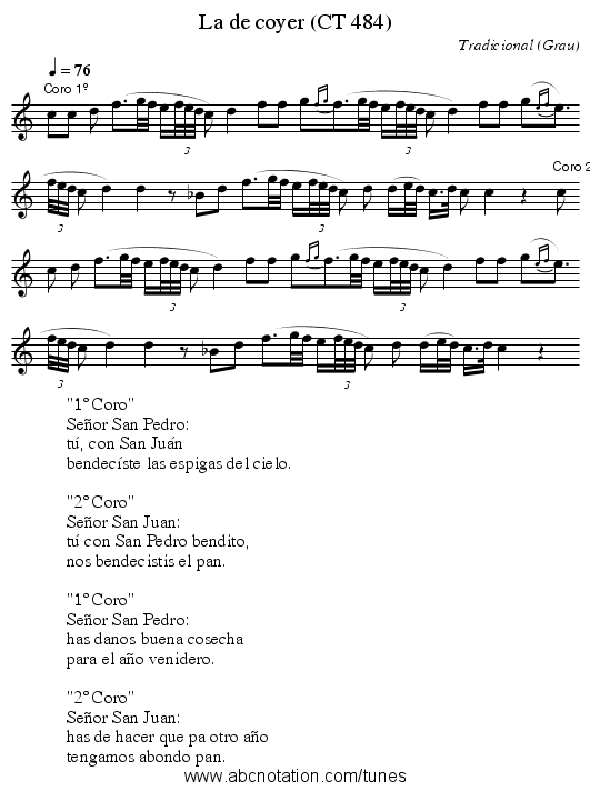 La de coyer (CT 484) - staff notation