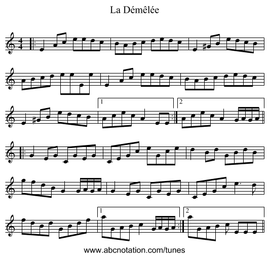 La Démêlée - staff notation
