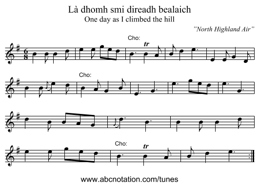 Là dhomh smi direadh bealaich - staff notation