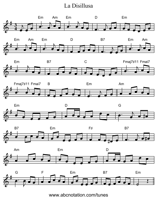 La Disillusa - staff notation