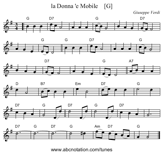 la Donna 'e Mobile    [G] - staff notation