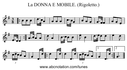 La DONNA E MOBILE. (Rigoletto.) - staff notation