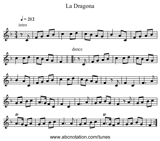 La Dragona - staff notation
