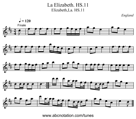 La Elizabeth. HS.11 - staff notation