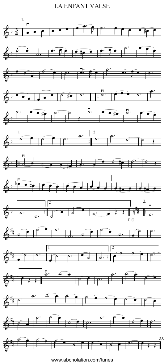 LA ENFANT VALSE - staff notation