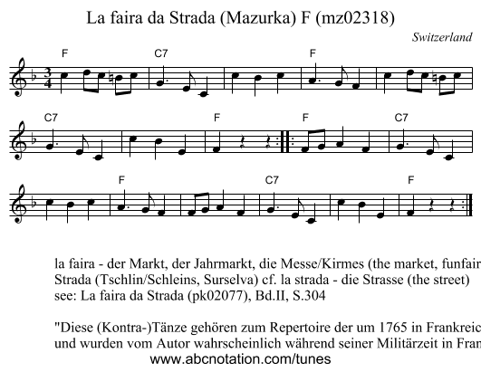 La faira da Strada (Mazurka) F (mz02318) - staff notation