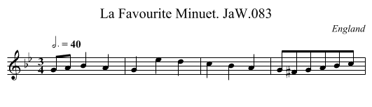 La Favourite Minuet. JaW.083 - staff notation
