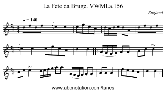 La Fete da Bruge. VWMLa.156 - staff notation