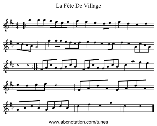La Fête De Village - staff notation