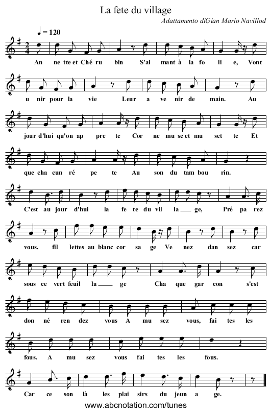 La fete du village - staff notation
