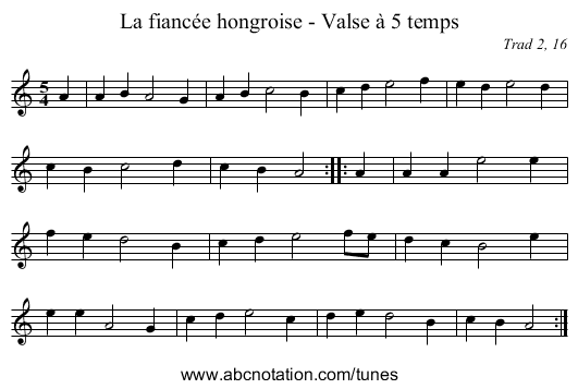 La fiancée hongroise - Valse à 5 temps - staff notation