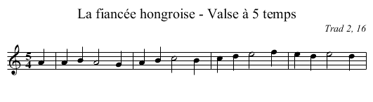 La fiancée hongroise - Valse à 5 temps - staff notation