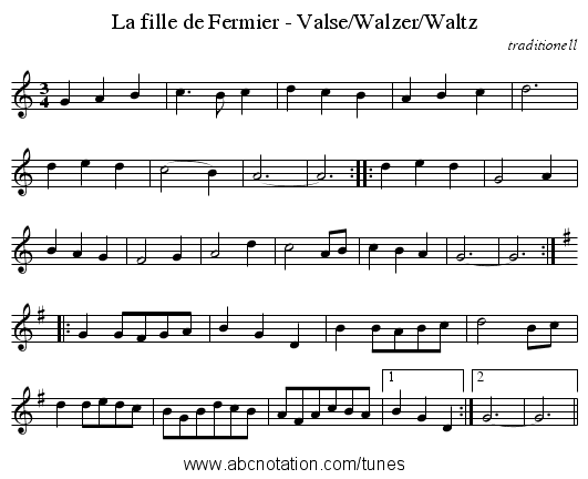 La fille de Fermier - Valse/Walzer/Waltz - staff notation