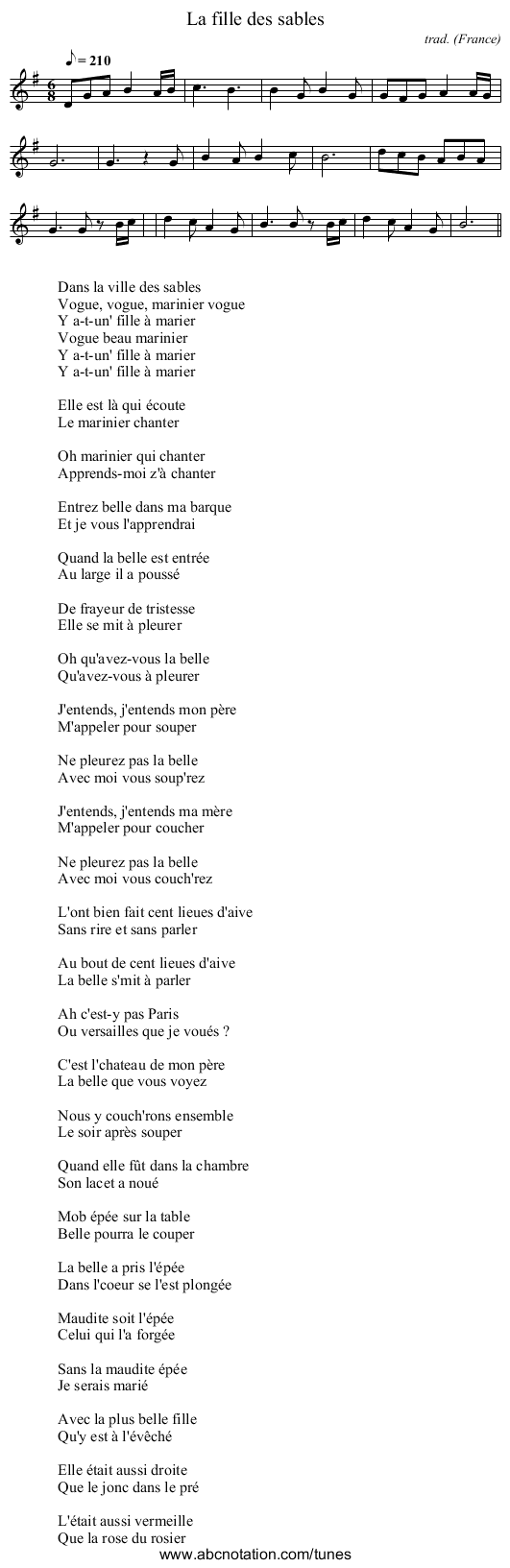 La fille des sables - staff notation