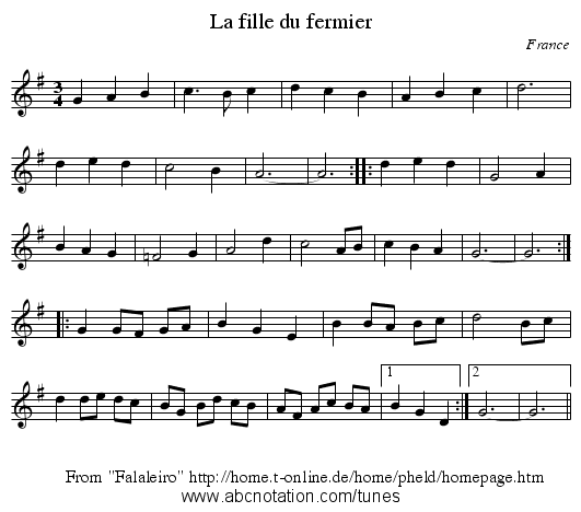 La fille du fermier - staff notation
