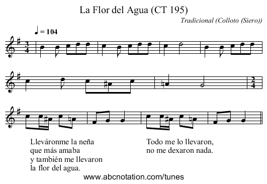 La Flor del Agua (CT 195) - staff notation