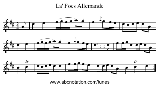 La' Foes Allemande - staff notation