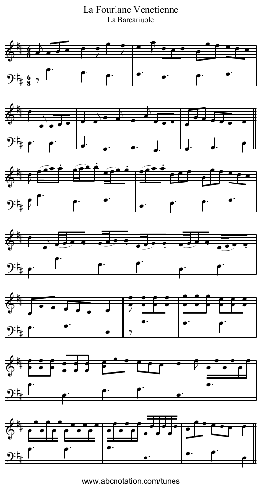 La Fourlane Venetienne - staff notation