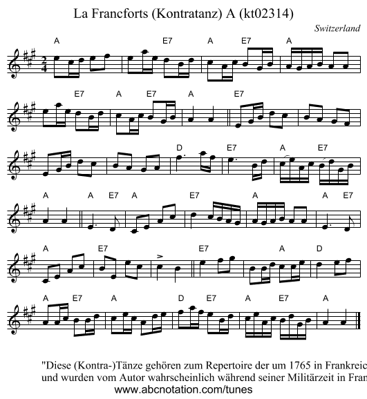 La Francforts (Kontratanz) A (kt02314) - staff notation