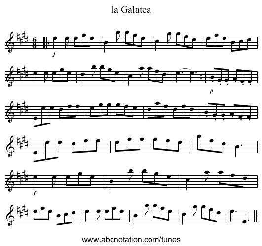 la Galatea - staff notation