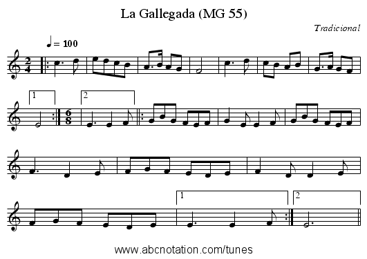 La Gallegada (MG 55) - staff notation