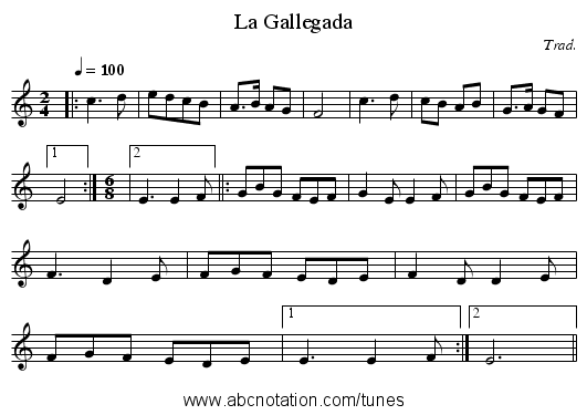 La Gallegada - staff notation
