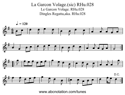 La Garcon Volage.(sic) RHu.028 - staff notation