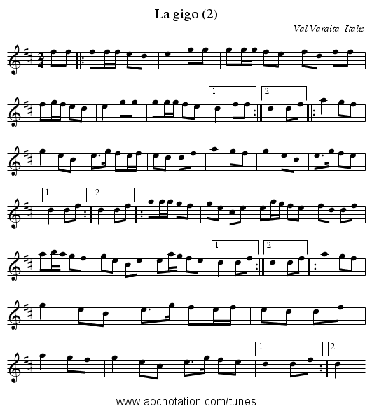 La gigo (2) - staff notation