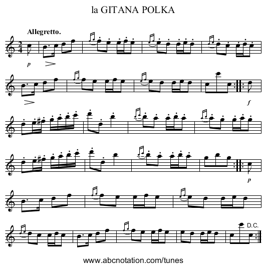 la GITANA POLKA - staff notation