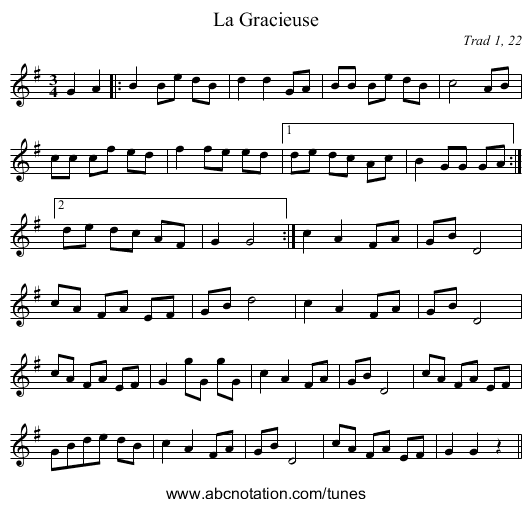 La Gracieuse - staff notation