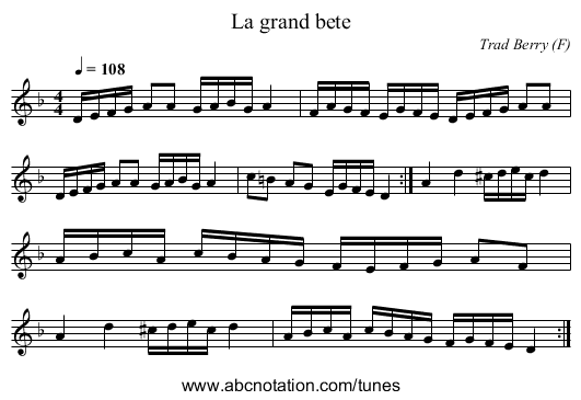 La grand bete - staff notation