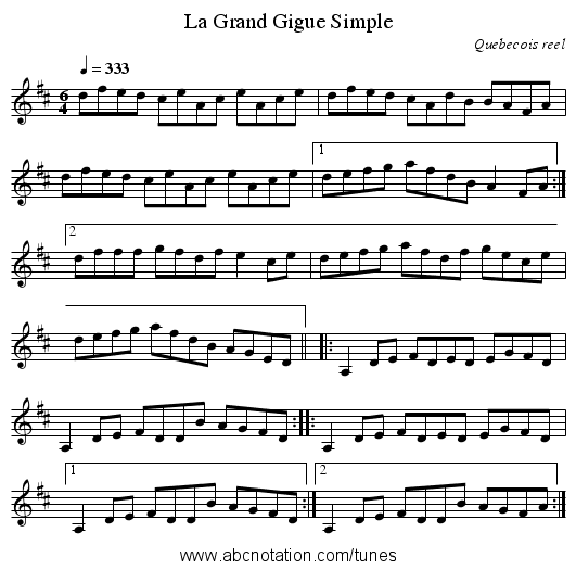 La Grand Gigue Simple - staff notation