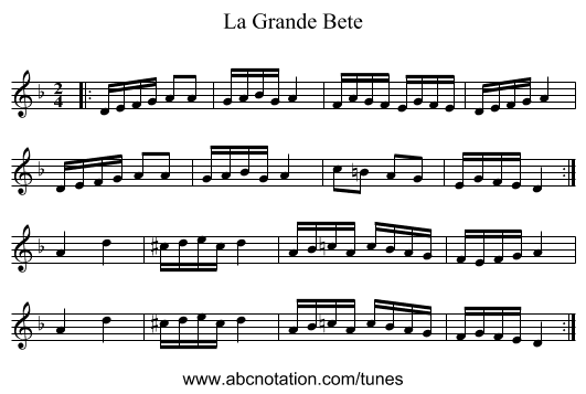 La Grande Bete - staff notation