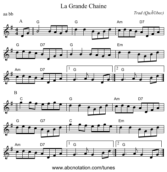 La Grande Chaine - staff notation