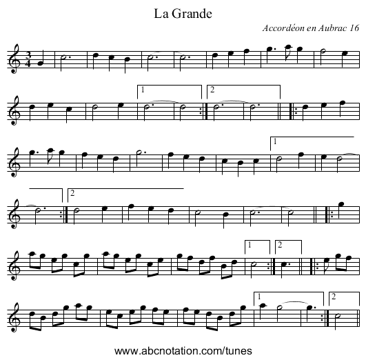 La Grande - staff notation