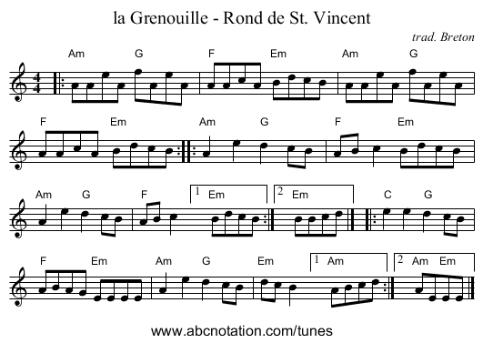 la Grenouille - Rond de St. Vincent - staff notation