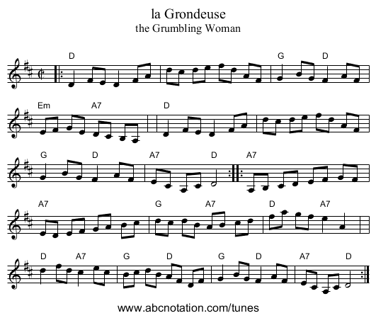 la Grondeuse - staff notation