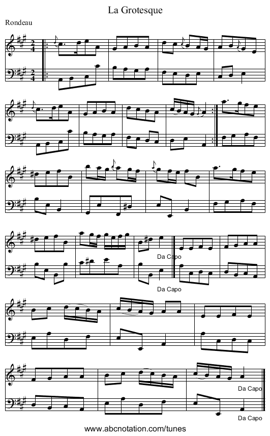 La Grotesque - staff notation