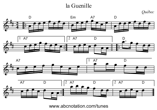 la Guenille - staff notation