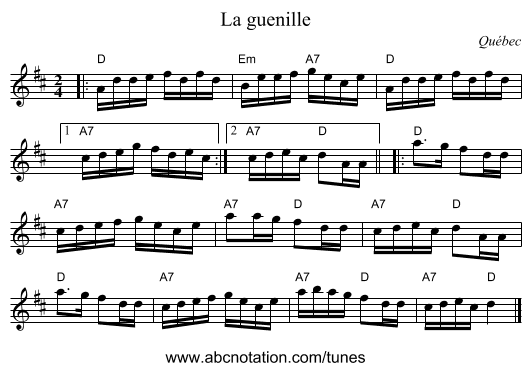La guenille - staff notation