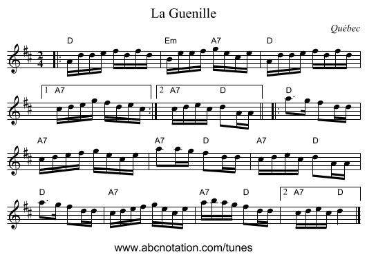 La Guenille - staff notation