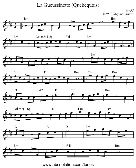 La Gueussinette (Quebequois) - staff notation