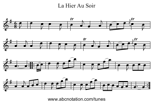La Hier Au Soir - staff notation