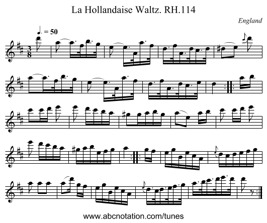 La Hollandaise Waltz. RH.114 - staff notation